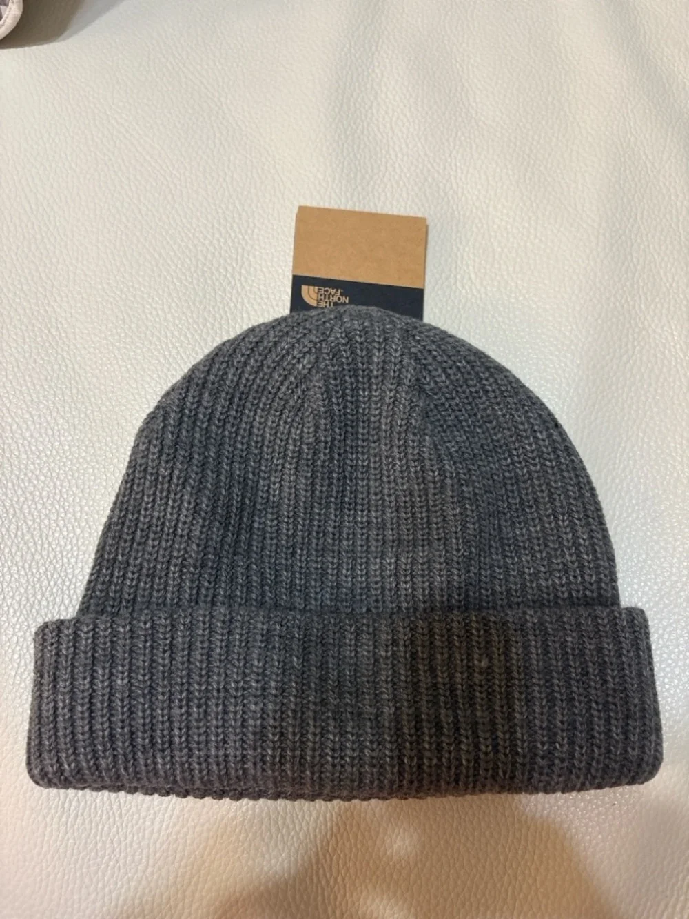 The North Face Charcoal Rib-Knit Beanie with Logo Patch